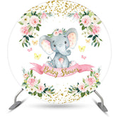 Lofaris Floral Leaves Elephant Round Baby Shower Backdrop